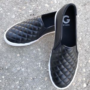 Black Quilted Guess Slip ons w/ glitter heel